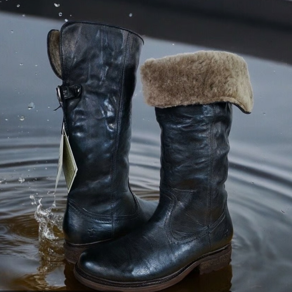faux fur lined black leather frye boots